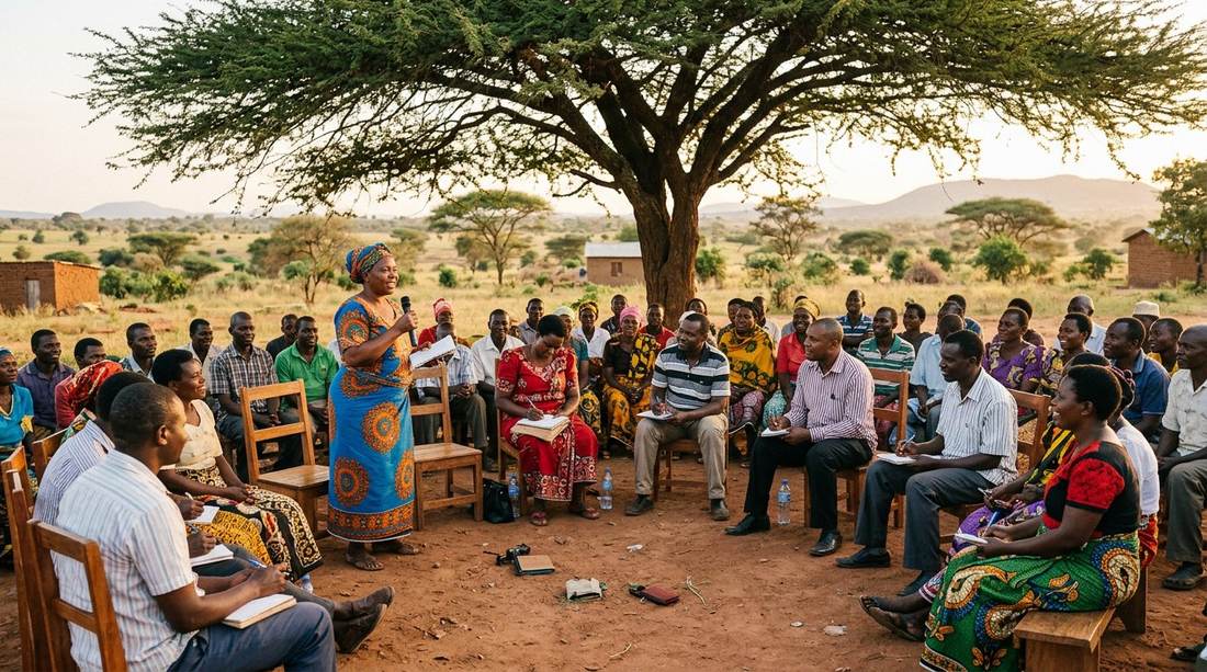 A HopeSpring community meeting under a tree in Dodoma