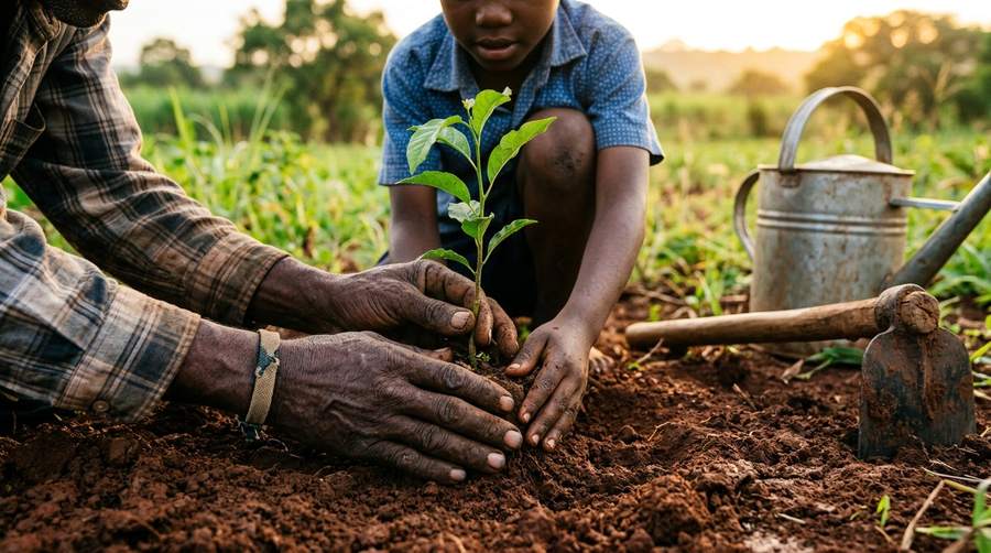 Planting a tree seedling together