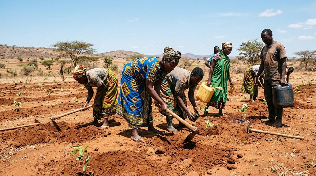 HopeSpring volunteers planting trees together in the field