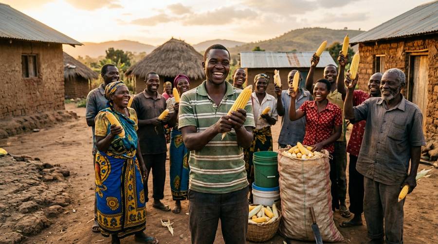 Farmers celebrating a maize harvest